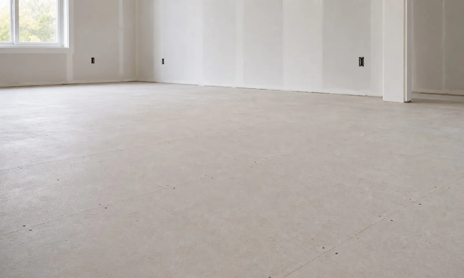 Prepared and levelled subfloor in an empty room ready for new flooring